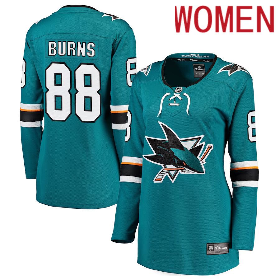Women San Jose Sharks #88 Brent Burns Fanatics Branded Teal Home Breakaway Player NHL Jersey